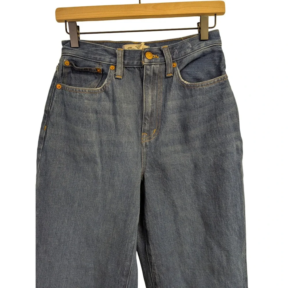 Madewell Baggy Straight Jeans Slouchy Rigid Denim‎ Hemp Dark Worn Indigo Wash 25